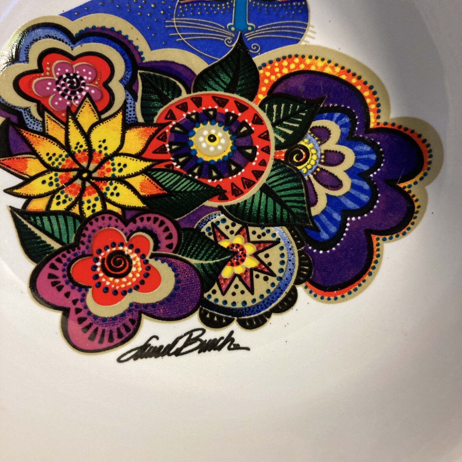Laurel Burch Carlotta Cat Bowl Trinket Dish Floral Ceramic New (B2) Без бренда - фотография #2