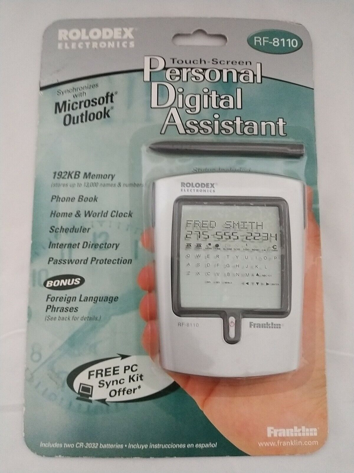 Rolodex Electronics Touch Screen RF-8110 Personal Digital Assistant Franklin RF-8110