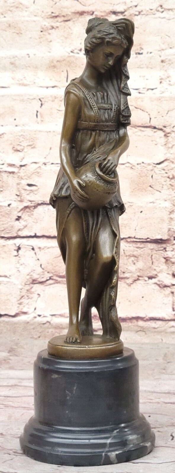 Signed Original Beautiful Maiden Semi Nude Bust Bronze Sculpture Marble Gift Без бренда - фотография #4