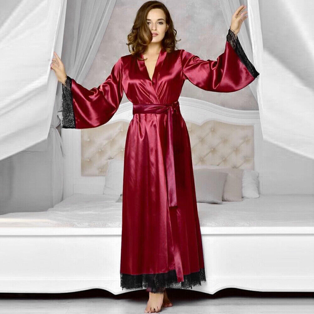 Women Satin Silk Lace Lingerie Sleepwear Sexy Kimono Bath Robes Nightdress Dress Unbranded