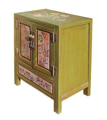 Chinese Oriental Distressed Mustard Green Flower End Table Nightstand cs2303 Golden Lotus Does Not Apply - фотография #3