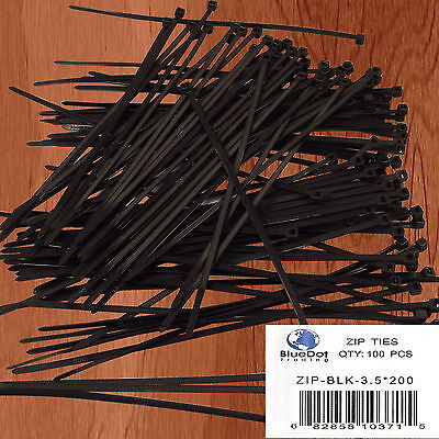 USA 100 PACK 8 INCH ZIP TIES NYLON 40 LBS UV WEATHER RESISTANT BLACK WIRE CABLE BlueDot Trading ZIP-BLK-3.5*200 - фотография #4