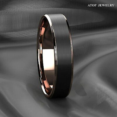 Tungsten Carbide ring rose gold black brushed Wedding Band Ring men's jewelry ATOP - фотография #9