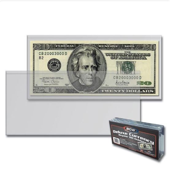(50) BCW DELUXE Semi Rigid Regular Dollar Bill Currency Holders Standard Notes BCW