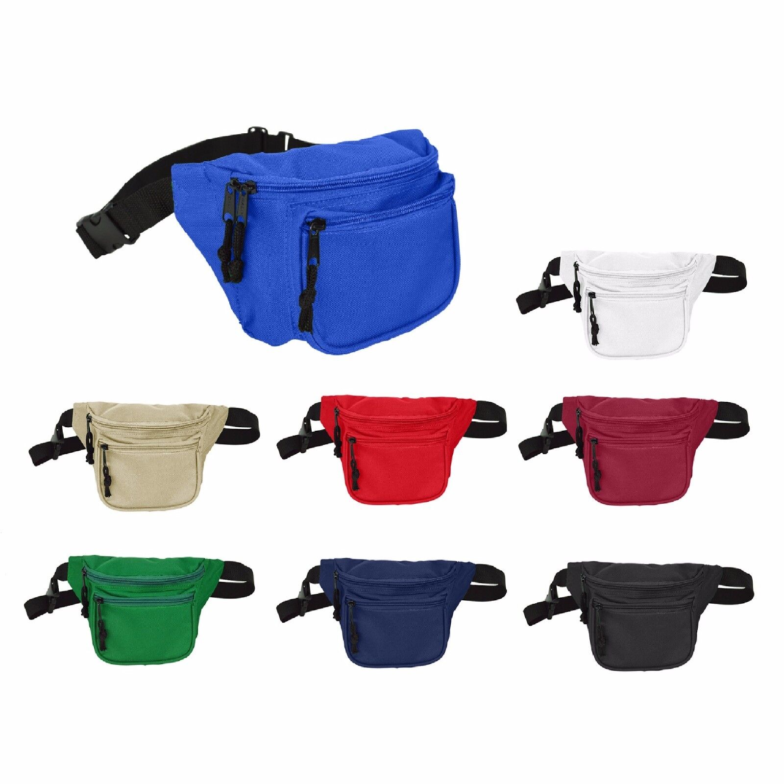 DALIX Fanny Pack with 3 Pockets Blue Black Maroon Travel Waist Pouch Adjustable DALIX