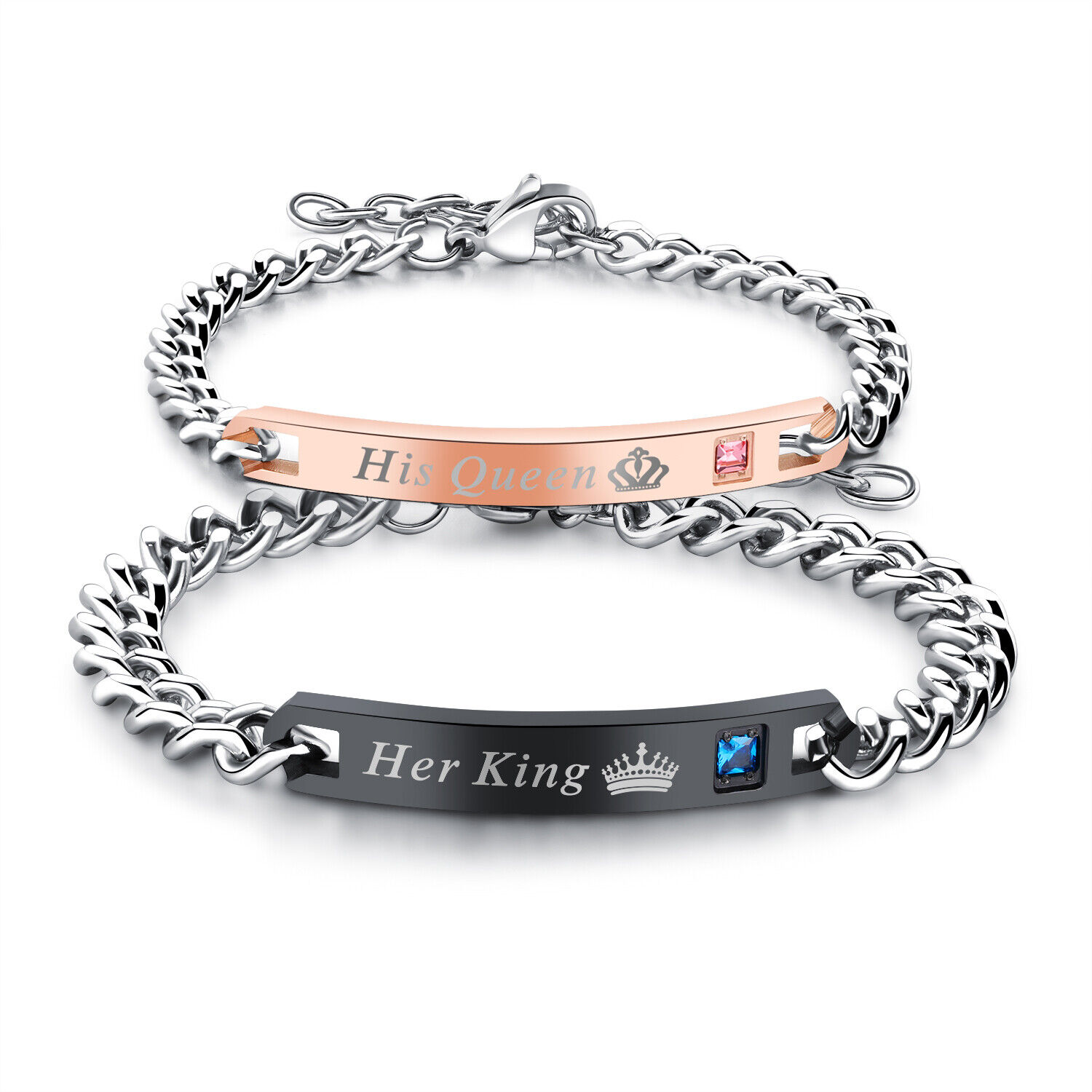 Stainless Steel His and Hers Lovers Matching His Queen Her King Couple Bracelet JewelryWe
