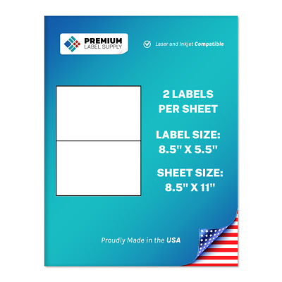 1000 Premium 8.5" X 5.5" Half Sheet Self Adhesive Shipping Labels -PLS Brand- Premium Label Supply PLS-8.5X5.5