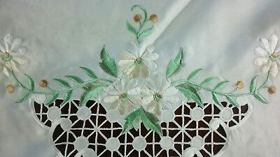 Embroidered Green Flower Tablecloth 33" Round Night Stand Side End Table Cover Grant Linen - фотография #4
