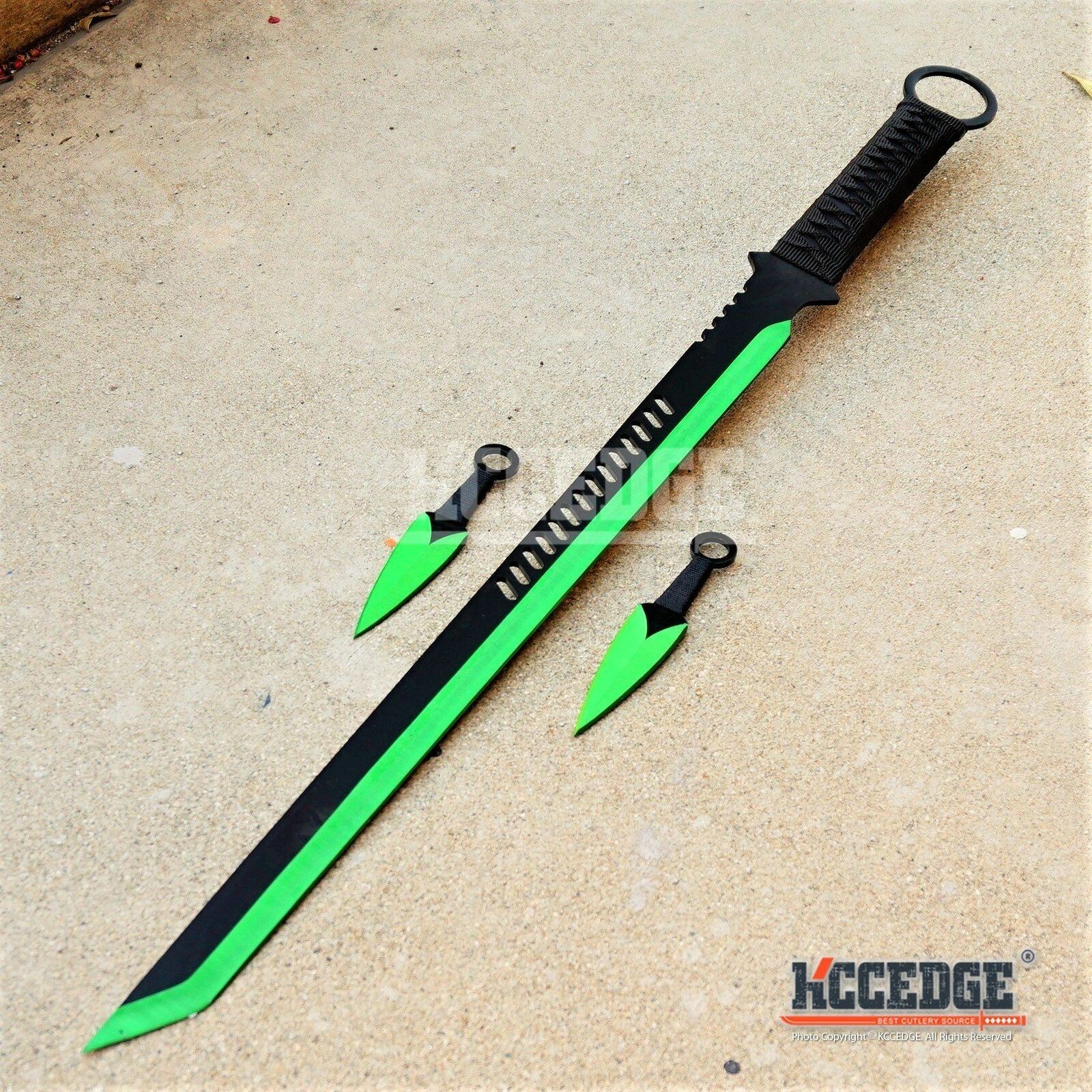 27" Ninja Sword TANTO BLADE Machete w/ 2  Knife Full Tang BLACK KATANA KCCEDGE - фотография #9