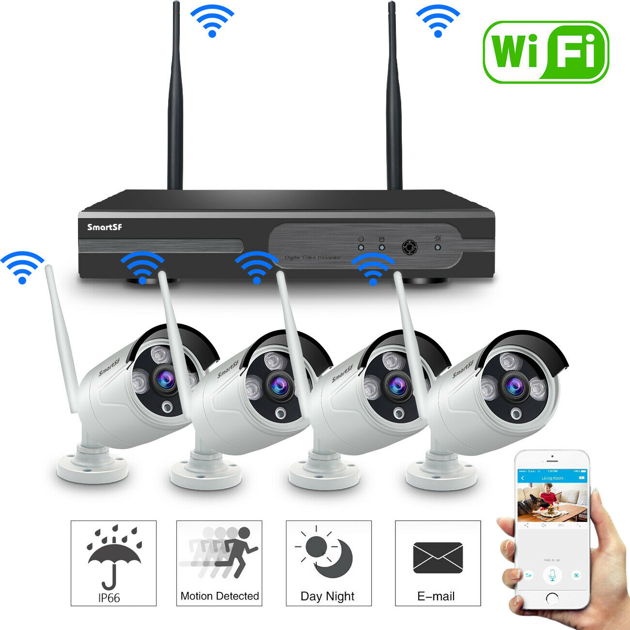 SmartSF 8CH 1080P Outdoor Wireless Security Camera System WIFI CCTV Audio NVRkit SmartSF Does Not Apply