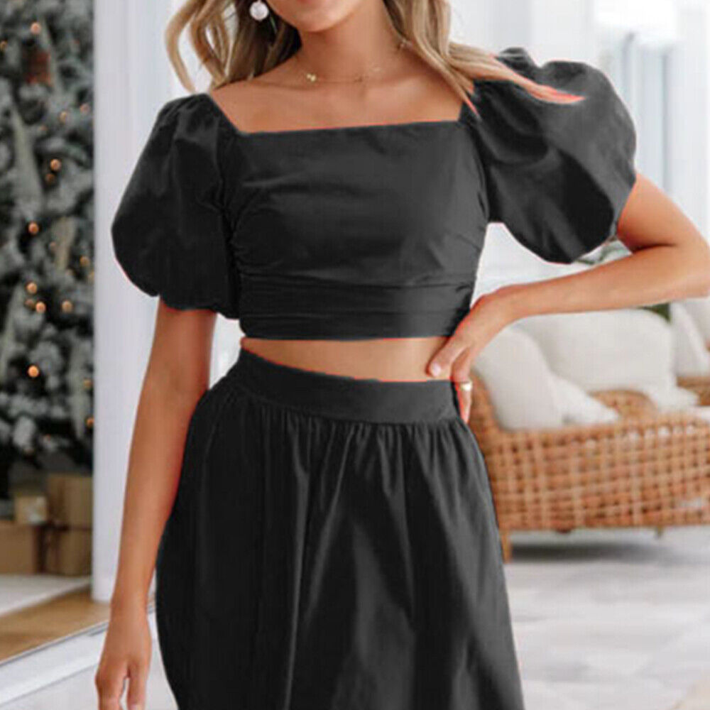 2Pcs Womens Boho Short Sleeve Crop Tops Long Dress Suit Holiday Beach Dress Set Unbranded Does Not Apply - фотография #7