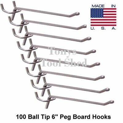 100 6" Inch PEGBOARD HOOKS BALL TIP Garage Workshop Tool PEG BOARD Display USA Tonys Tool Shed PBH100-6B