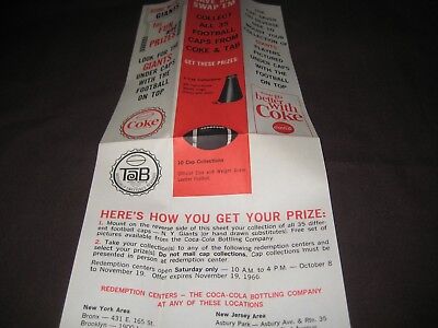1967  COCA-COLA TAB NY GIANTS BOTTLE CAP CHECK LIST REAL NICE! VERY RARE! Coke - фотография #4