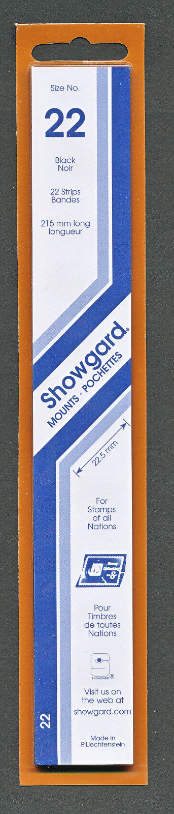 Showgard Stamp Mount 22/215 mm - BLACK - Pack of 22 (22x215  22mm) STRIP Showgard Item No 22