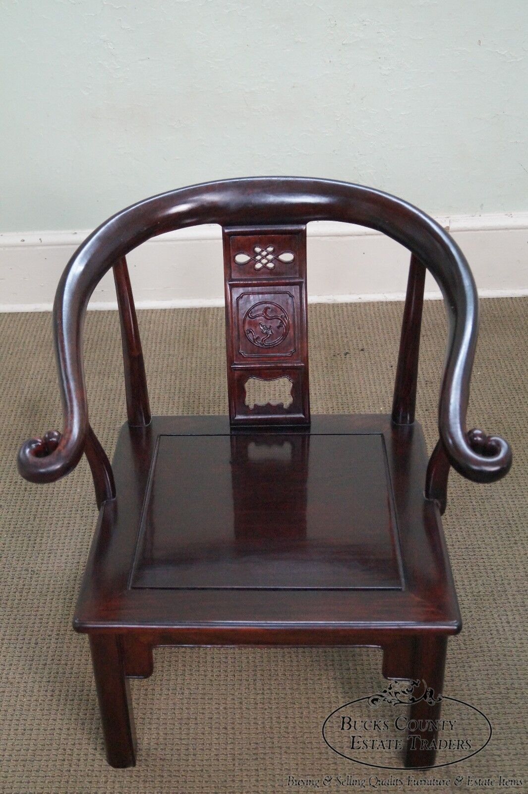 Vintage Chinese Rosewood Pair of Horseshoe Lounge Chairs NA NA - фотография #11