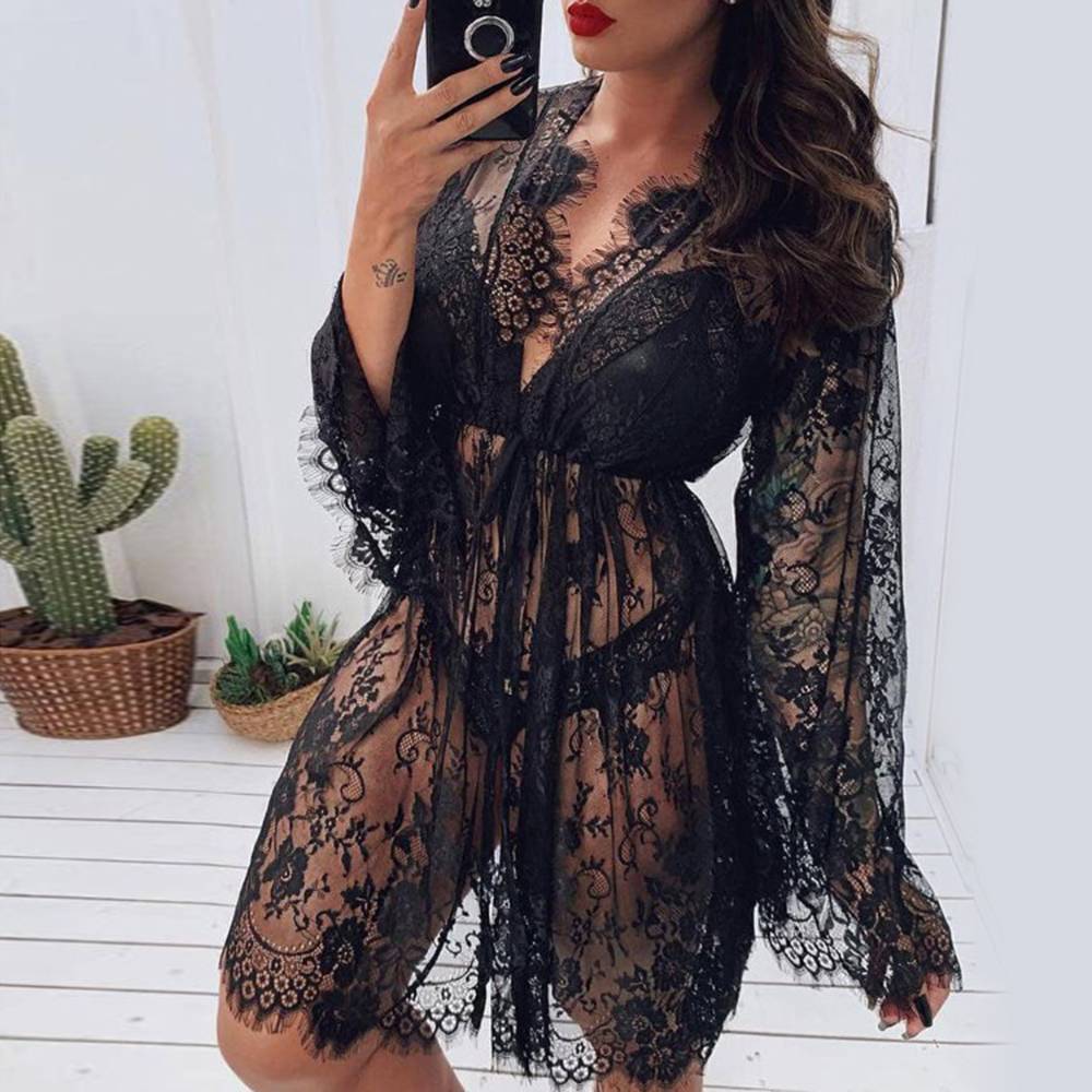 Womens Sexy Lace Dressing Up Gown Bathrobe Linerie See-Through Robe Nightwear US Unbranded Does Not Apply - фотография #5