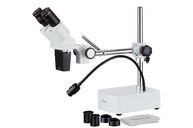 AmScope 10X-20X LED Binocular Stereo Microscope Boom Arm + LED Gooseneck