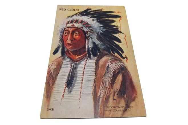 Indian Chief Red Cloud Vintage Postcard Native H.H. Tammen 1909 Embossed #3431