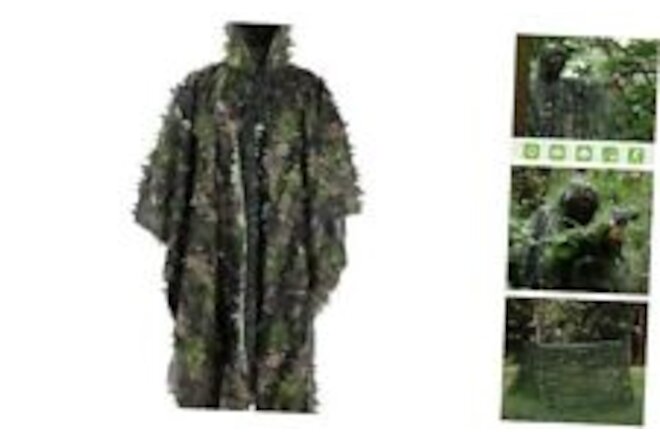 Outdoor Ghillie Suit 3d Leafy Camo Poncho for Men One Size Grey Green Camo