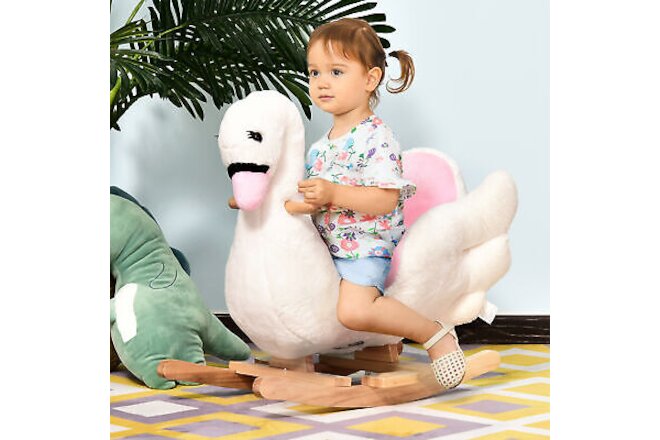 Qaba Plush Kids Ride On Toy Rocking Horse Swan Style Animal Rocker Seat Gift