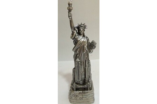 6" Silver Statue of Liberty Figurine w.Flag Base and NYC SKYLines from NYC