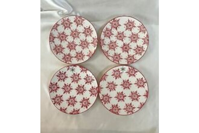 CMG Portugal Plates(4) Snowflake Pattern 9” Ceramic Holiday Dinnerware NEW!