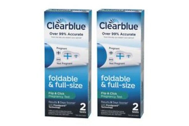 4 Pack Clearblue Foldable & Full Size Click & Flip Pregnancy Test 2x 2 = 4 Tests