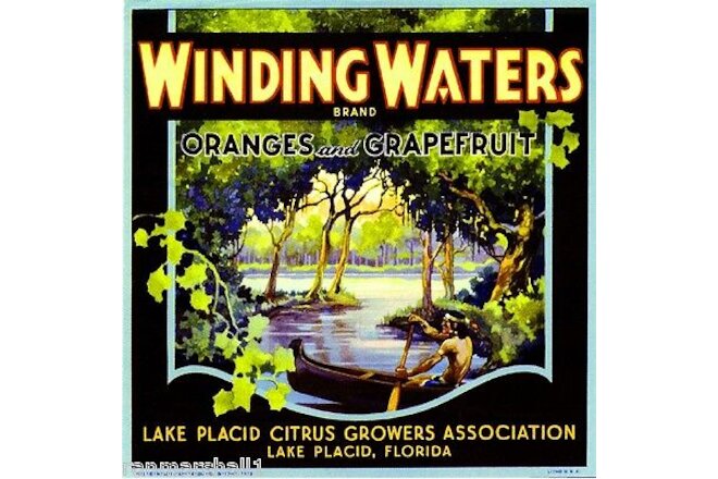 Lake Placid Florida Winding Waters Orange Citrus Fruit Crate Label Art Print