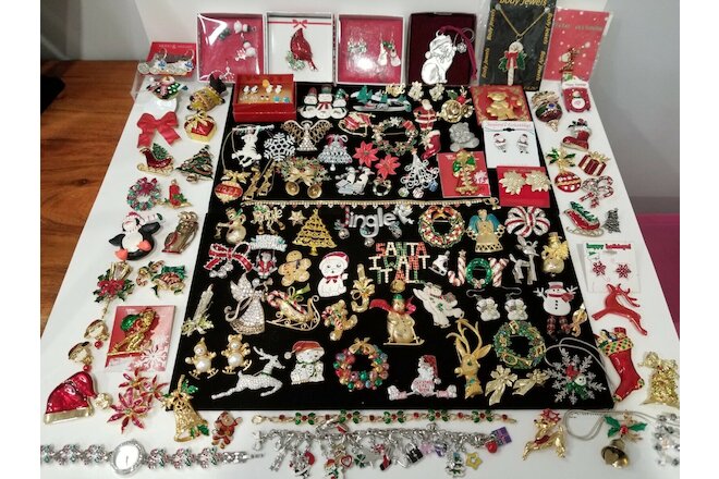 Huge Vintage Mod Christmas Jewelry LOT -Mylu JJ Avon WEISS Kramer J.Rivers Monet