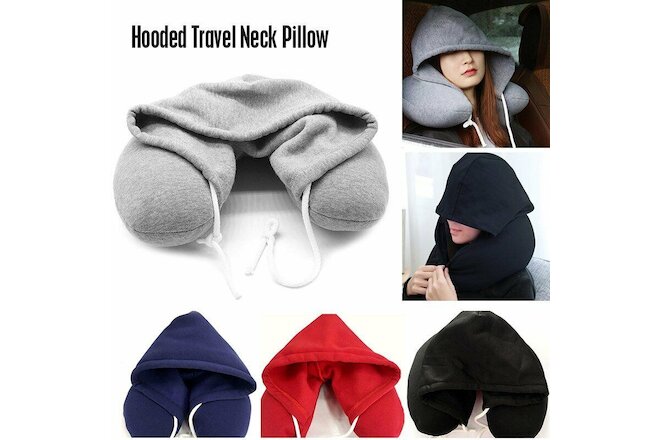 Travel Hooded Pillow Cushion Car Office Airplane Head Rest Neck Support U-Shaped