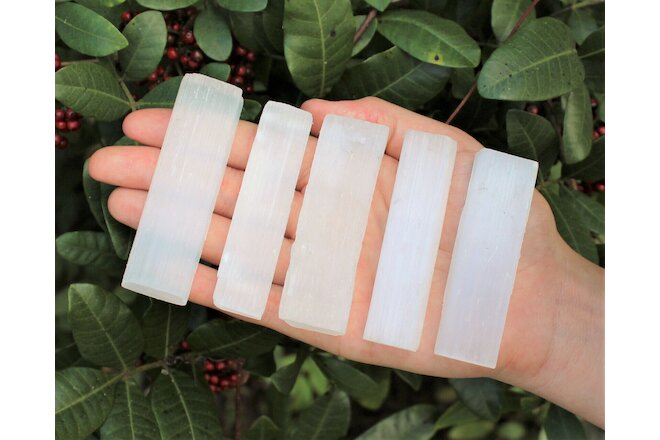 5 Selenite Sticks: 2.5" - 3" (Crystal Healing Grid Cleansing Wand Blade)