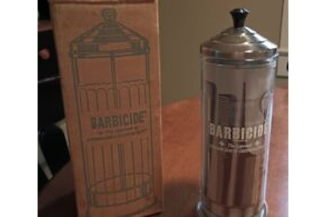 Vintage Barber Shop Glass Germicide and Disinfectant Jar. Inc box & paperwo