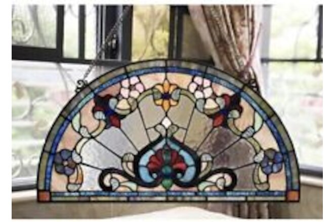 24”x13”  Tiffany Style Stained Glass Semi Circle Window Panel Suncatcher