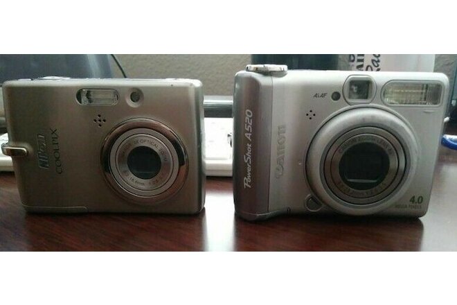 Canon Powershot A520 & Nikon Coolpix Lii Digital Cameras (2)