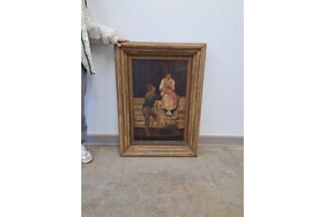 Large Antique JACQUES WILLETT Oil on Canvas Painting Museum Piece