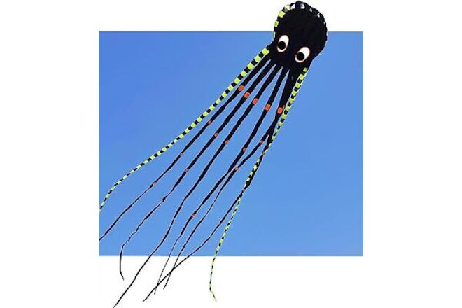 Sky Visitor 3D 26ft Ultra Large & Fun Octopus Foil Kite with Handle & Line, G...