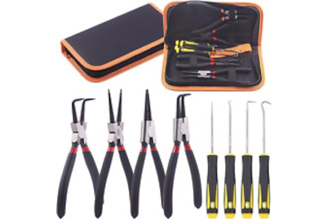 Keadic 8 Pcs 7-Inch Snap Ring Pliers with Hook Set Includes C-Clip and Precision