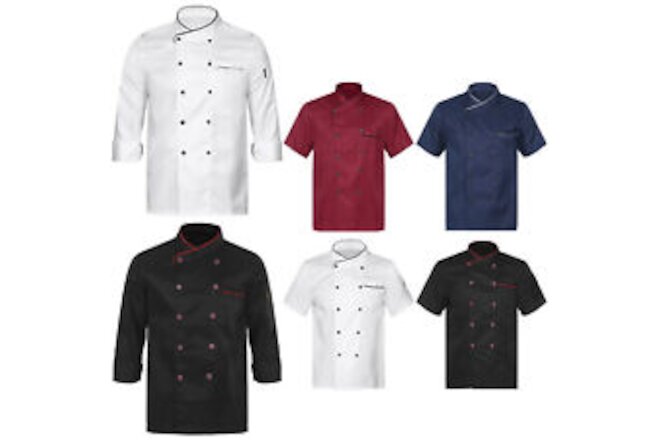 Unisex Work Uniform Double-breasted Restaurant Kitchen Cooking Chef Jacket Coats