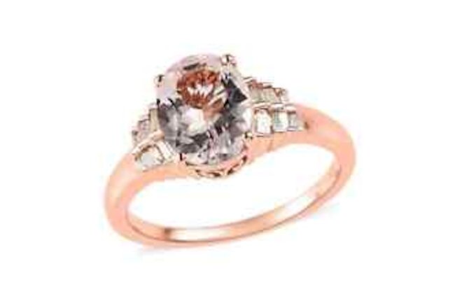 925 Silver Natural Pink Morganite White Diamond Engagement Ring Size 7 Cts 1.7