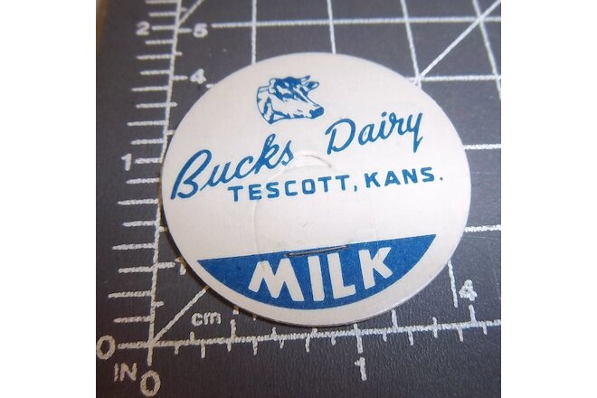 Milk Bottle Cap from Bucks Dairy, Tescott Kansas, great Cow graphic, Milk