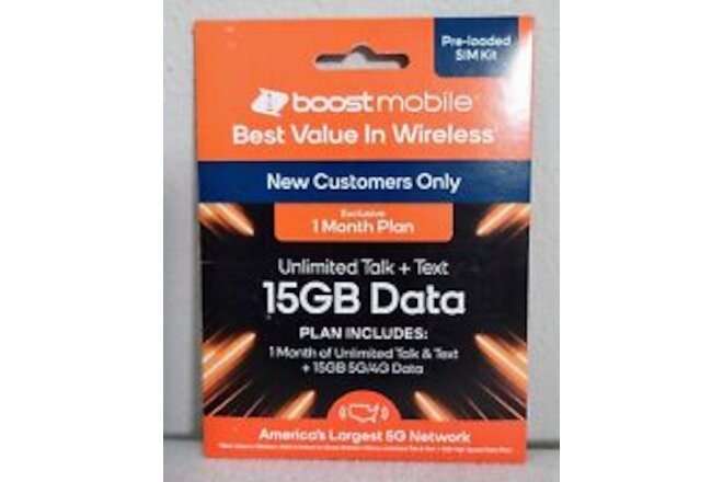 Boost Mobile Prepaid SIM Card | Unlimited Talk & Text | 1 Month 15 GB Data Plan