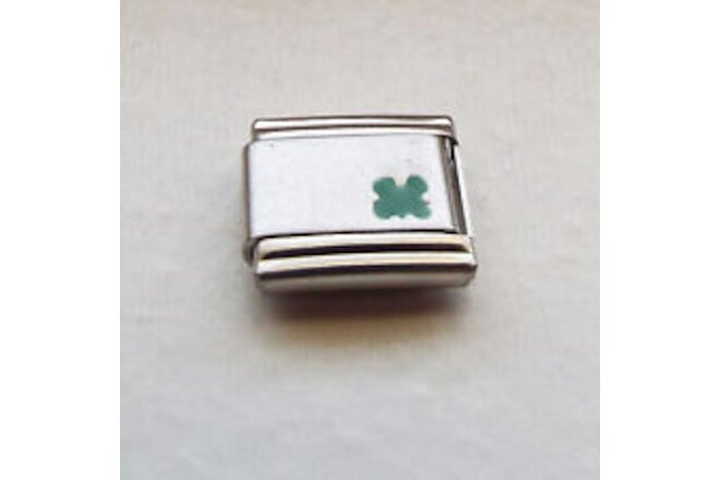 Little green enamel clover 9mm stainless steel Italian bracelet charm link new