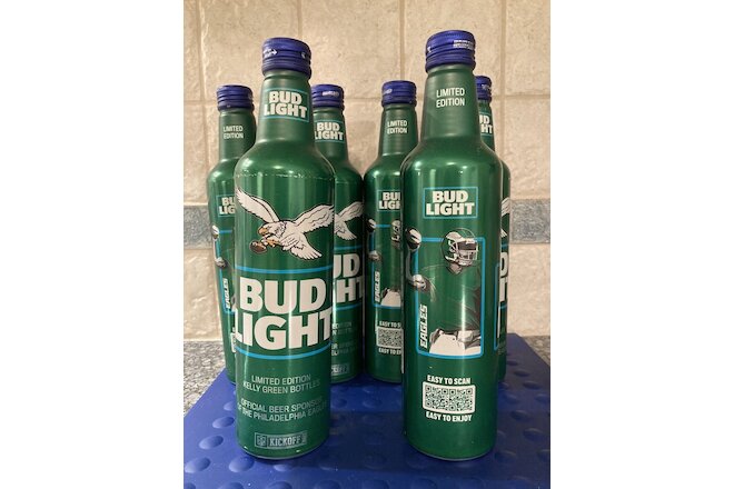 Lot Of 6 EMPTY Bud Light 2023/2024 Philadelphia Eagles Commemorative Bottles