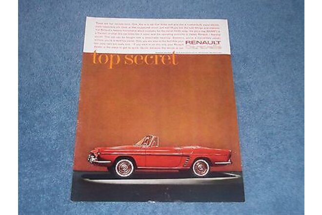 1961 Renault Caravelle Vintage Color Ad "Top Secret"