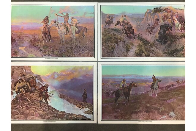 4 Charles M. Russell Prints Placemats Western Cowboys And native americans