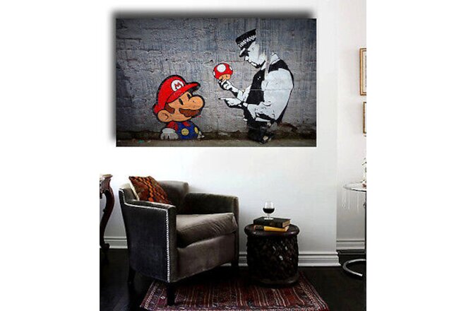 Banksy Street Art  Super Mario Grafitti  Canvas 36x24 Giclee Print
