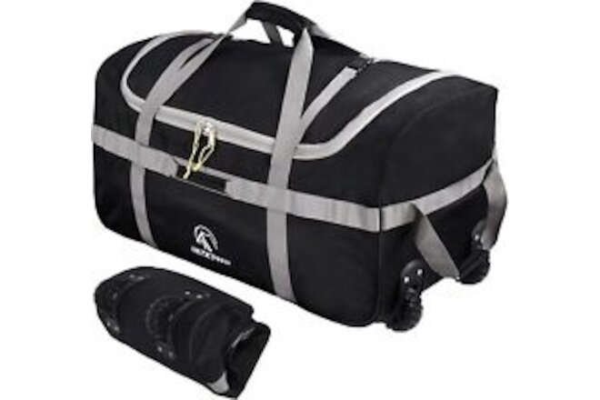 REDCAMP 85L/120L/140L Foldable Duffle Bag with Wheels, 120l Black (Large)