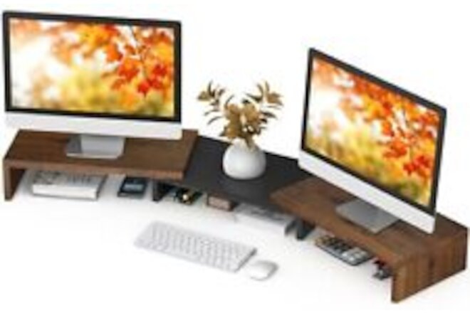 TAVR Dual Monitor Stand Riser, Computer Monitor Stands for 2 Rustic Brown
