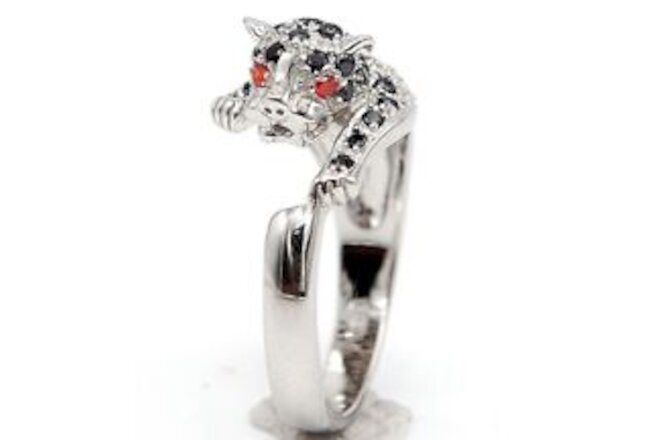 Panther 1CT Fire Garnet & Sapphire 925 Sterling Silver Ring Jewelry Sz 6 UB2-3