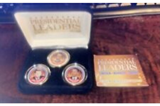 PRESIDENTIAL LEADERS LINCOLN,KENNEDY AND OABAMA 24Kt GOLD PLATED DOLLARSj
